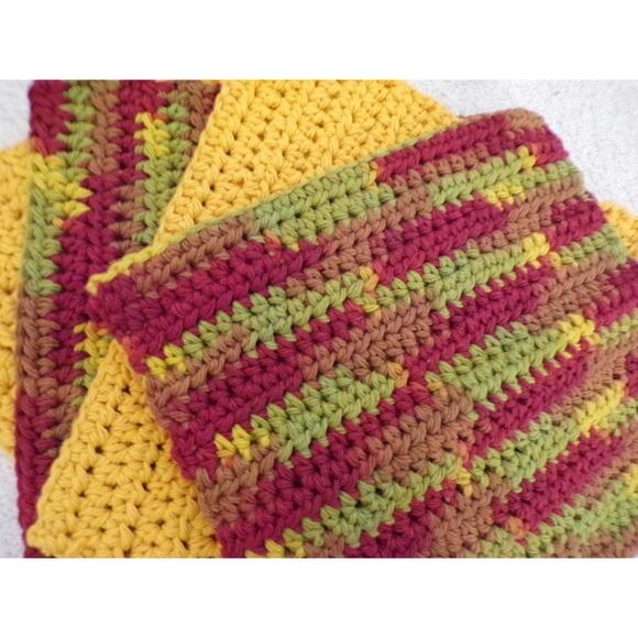Handmade Crocheted Dishcloths Washcloths 100% Cotton 8" Gold and Autumn Ombre - Picture 2 of 2